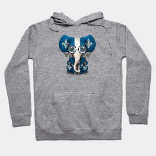 Baby Elephant with Glasses and Quebec Flag Hoodie